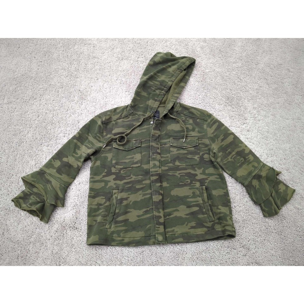 Sanctuary Hoodie Womens Small Camo Full Zip 3/4 Sleeve Crafted & Tailored Fleece